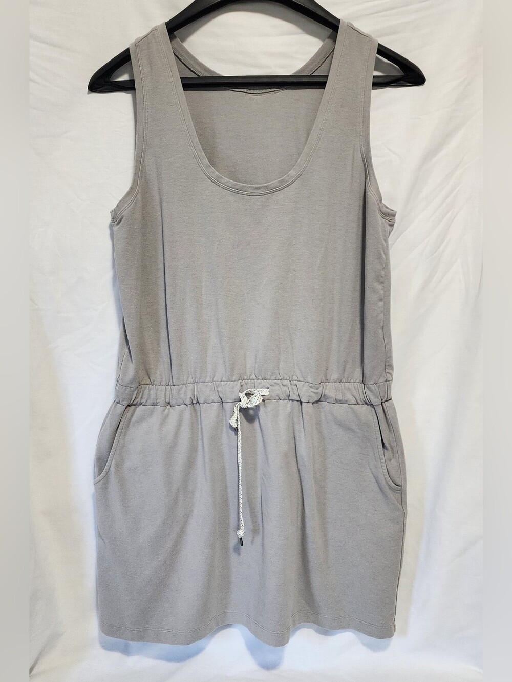 Casual Sleeveless Drawstring Tank Dress - Light Gray